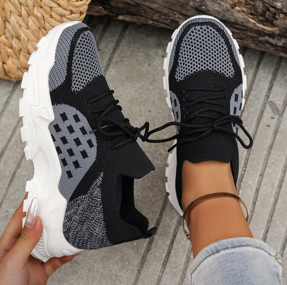 Women's Breathable Knit Mesh S - Knit Fabric Lace Up Sneakers 评论和价格