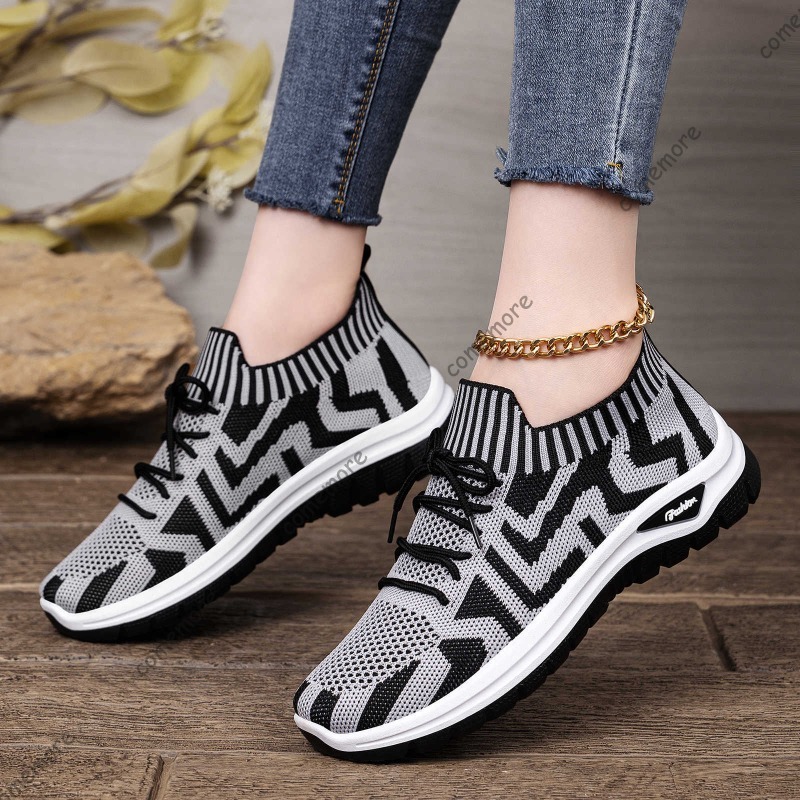 Women's Knit Slip-On Sneakers  - Knit Fabric Lace Up Sneakers 评论和价格