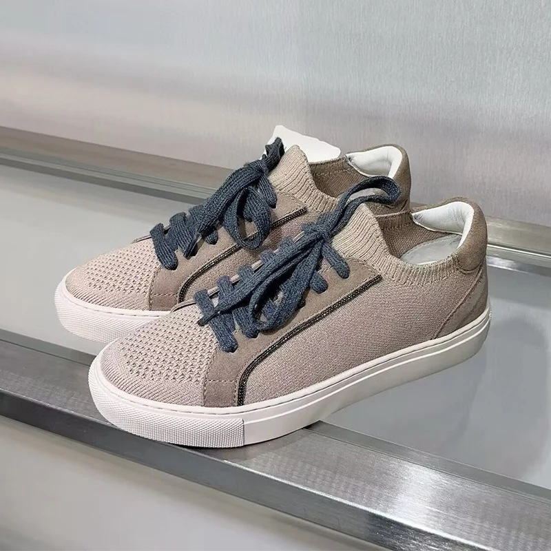 Women Knit Breathable Sneakers - Knit Fabric Lace Up Sneakers 评论和价格