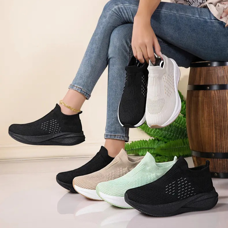 Unisex Slip on Sock Running Sh - Knit Fabric Lace Up Sneakers 评论和价格