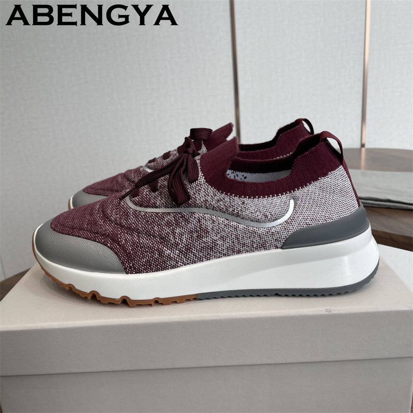 Men New Multicolour Knitted lo - Knit Fabric Lace Up Sneakers 评论和价格